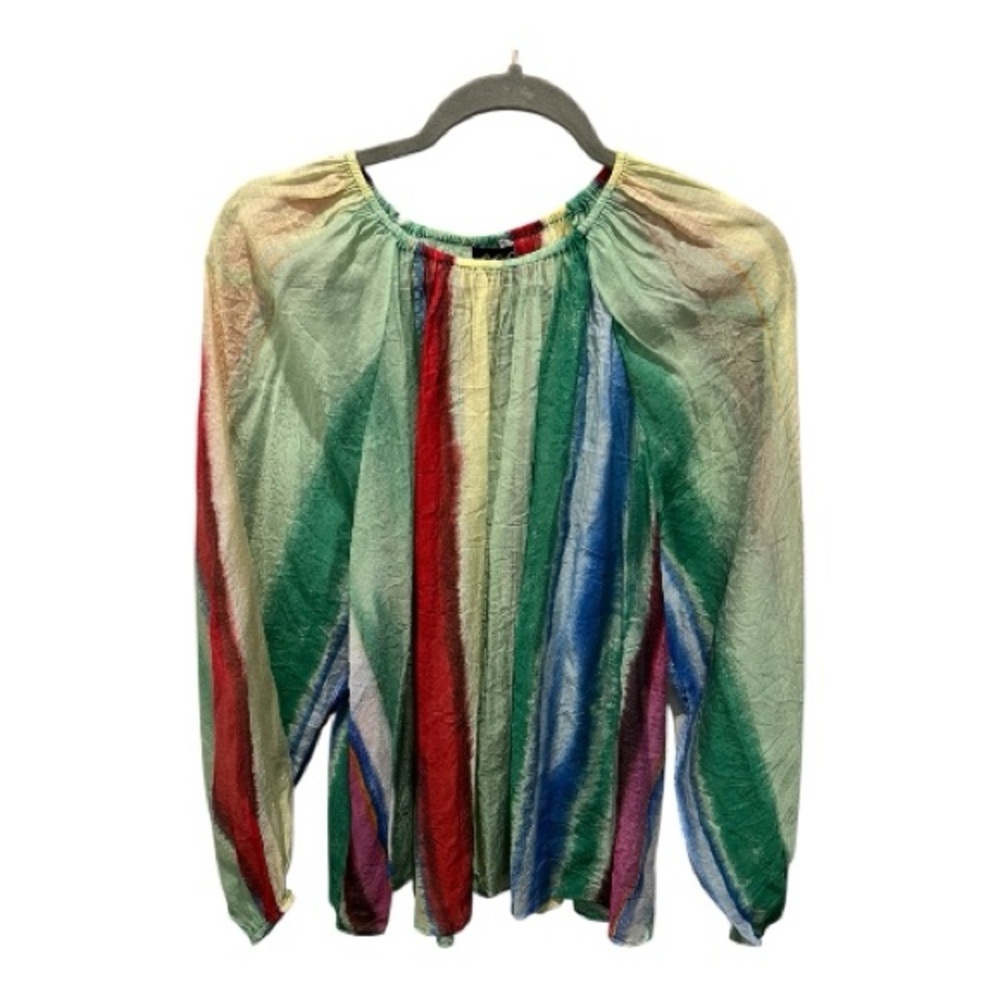 GiGiO USA Rainbow Stripe Boho Peasant Blouse Top Size L
